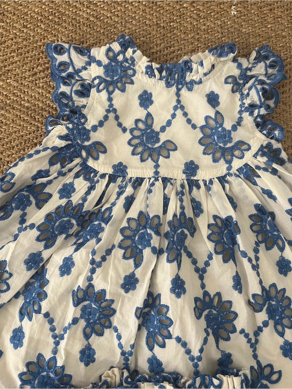 Pink Chicken White Dress with Blue Floral Embroidery - Picture 7 of 7